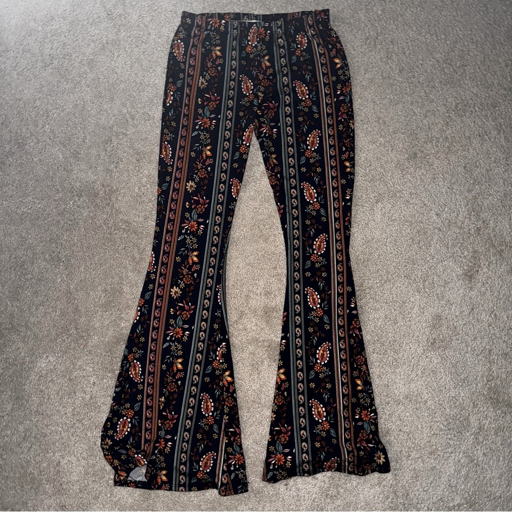 Women's Boho Floral Paisley Bell Bottom Flare Pants - Size Medium - 90s 70s